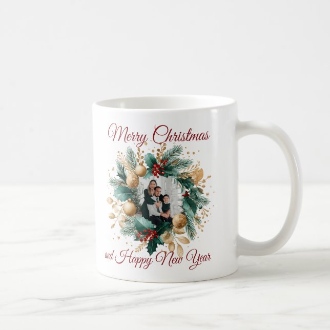 Taza De Café Tarjeta fotográfica Wreath de Navidades personaliz (Derecha)