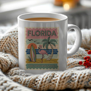 Taza De Café Tarjeta postal antigua de Florida Flamingo Palmera