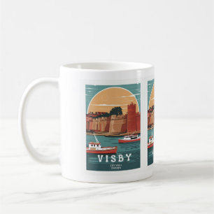 Taza De Café Tarjeta postal de la muralla de la ciudad de Visby