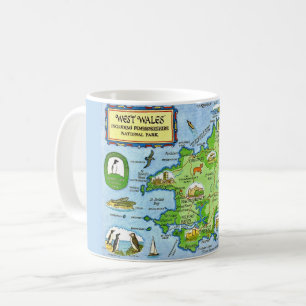 Taza De Café Tarjeta postal del mapa antiguo de West Wales