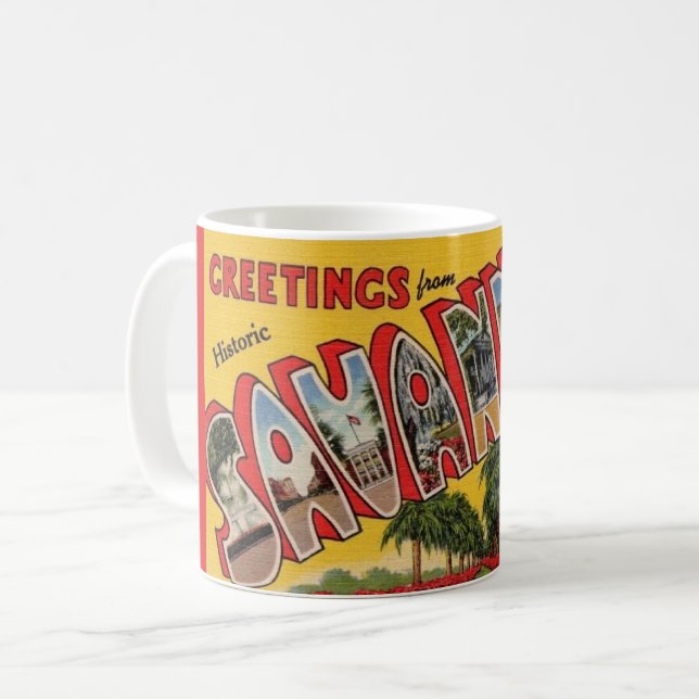 Taza De Café Tarjeta postal retro Savannah Georgia Mug (Anverso izquierdo)