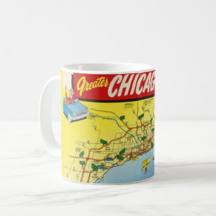 Taza De Café Tarjeta postal vintage colorida del mapa de Chicag