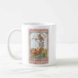 Taza De Café Tarjeta Skeleton Tarot El jardinero Flores Gracios