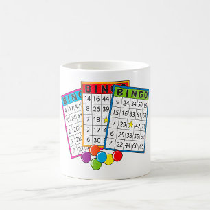 Taza De Café Tarjetas de juego de bingo coloridas con fichas