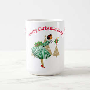 Taza De Café Tarjetas de Navidad de Dama Vintage 1950