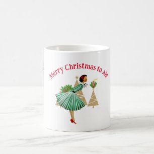 Taza De Café Tarjetas de Navidad de Dama Vintage 1950