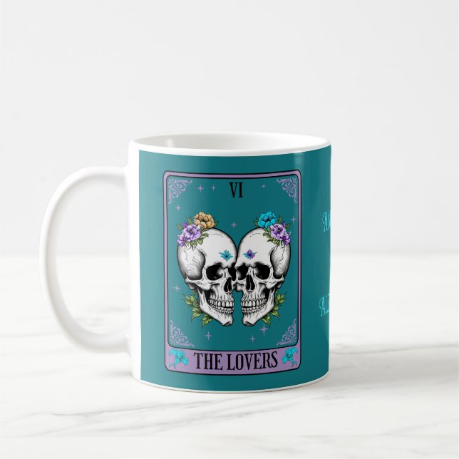Taza De Café Tarot Card los amantes con dos cráneos personaliza (Izquierda)