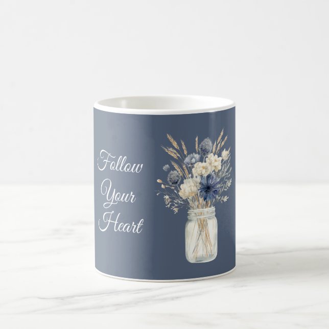 Taza De Café Tarrito de flores crema azul (Centro)