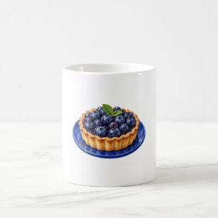 Taza De Café Tarta de Arándanos en un Plato Azul