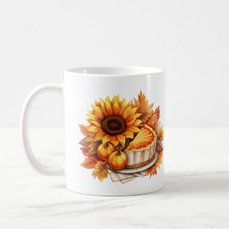 Taza De Café Tarta de otoño y girasol acuarela