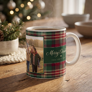 Taza De Café Tartan a Cuadros Personalizado de Navidad con Dos