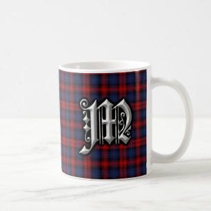 Taza De Café Tartán azul rojo del monograma de la letra M de
