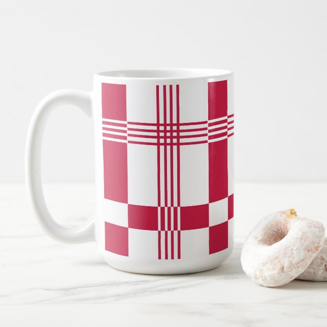 Taza De Café Tartán blanco rojo, placa de comprobación (Con donut)