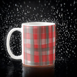 Taza De Café Tartán de manteca de búfalo de color agua gris roj