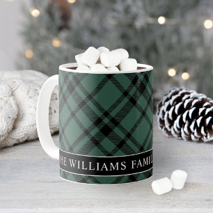 Taza De Café Tartan Plaid Verde Cazador Monograma Familiar