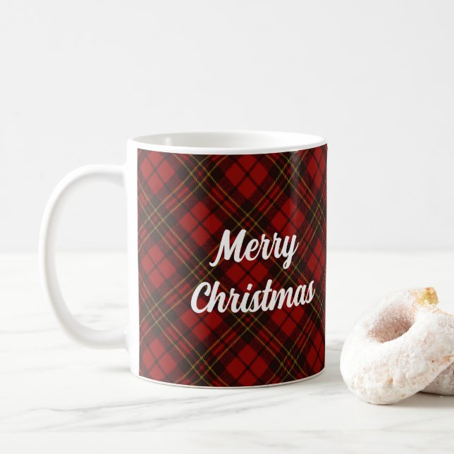 Taza De Café Tartán rojo Feliz Navidad Personalizado texto (Con donut)