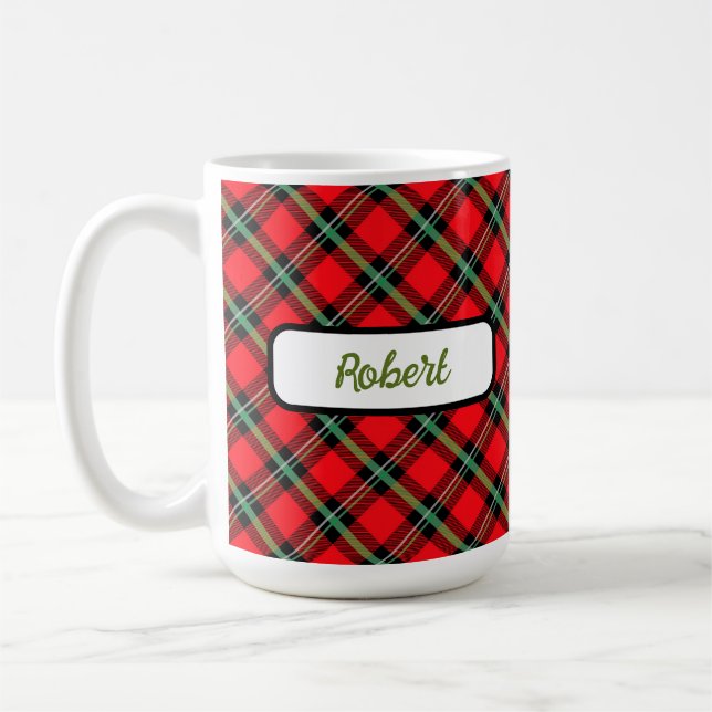 Taza De Café Tartán verde negro rojo representado mug personali (Izquierda)
