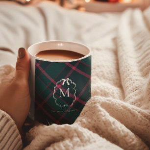 Taza De Café Tartan Verde y Rosa Monograma Personalizado 2 Fo