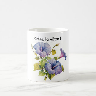 Taza De Café Tasse blanche fleurs gloires du matin mauve