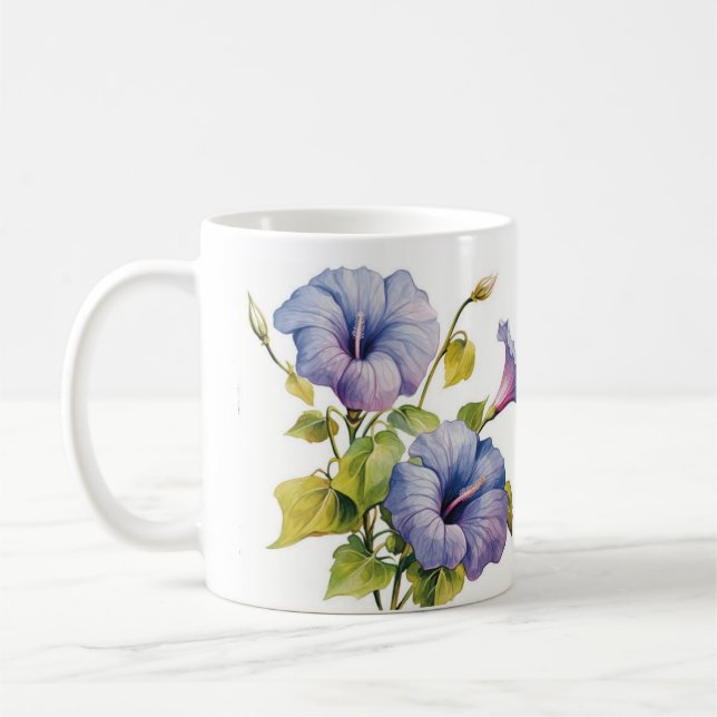 Taza De Café Tasse blanche fleurs gloires du matin mauve (Izquierda)