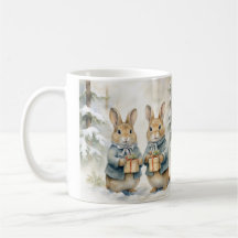 Tasse de Noël illustrée de jolis lapins.