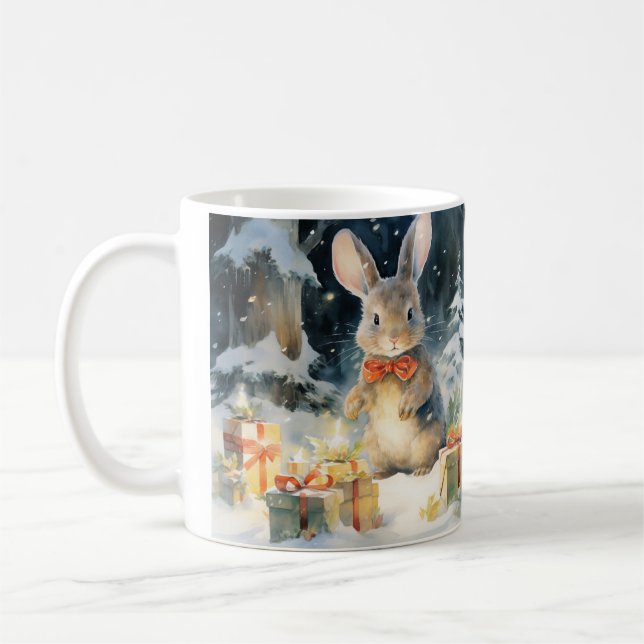 Taza De Café Tasse de Noël illustrée de jolis lapins (Izquierda)