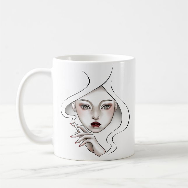 Taza De Café Tasse fille enfumée blanche minimal (Izquierda)