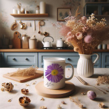 Tasse fleur aster violet aquarelle