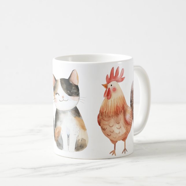 Taza De Café Tasse mit Hund, Katze und Huhn (Anverso derecho)