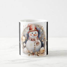 Taza De Café Tasse Snowman Watercolor Stripes Black Gold Var03