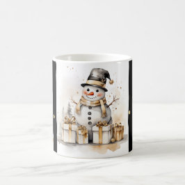 Taza De Café Tasse Snowman Watercolor Stripes Black Gold Var04