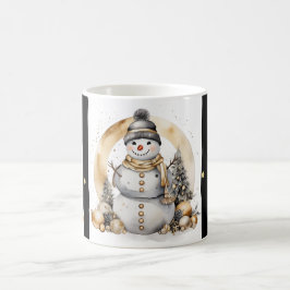 Taza De Café Tasse Snowman Watercolor Stripes Black Gold Var06