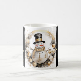 Taza De Café Tasse Snowman Watercolor Stripes Black Gold Var07