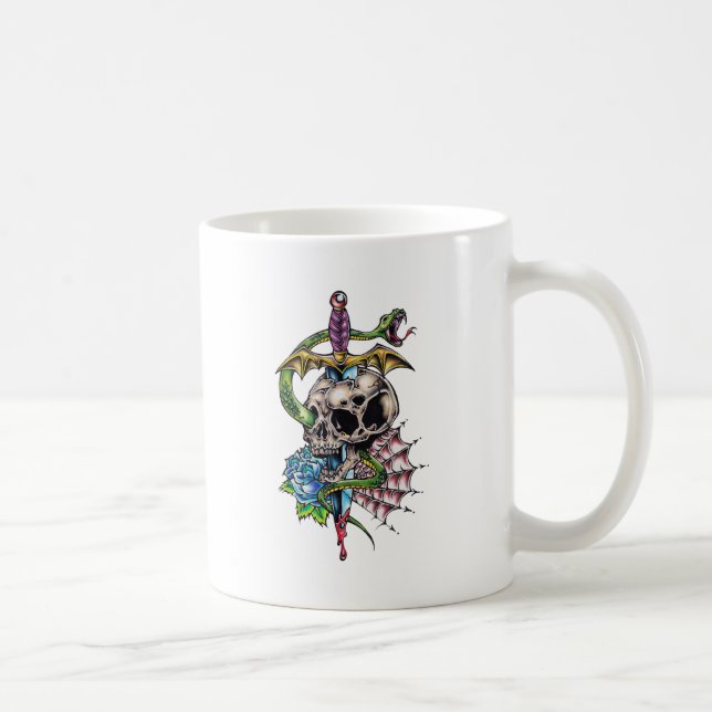 Taza De Café Tatuaje de calavera y daga (Derecha)