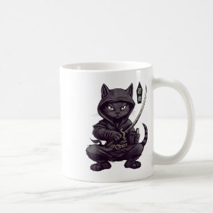 Taza De Café Tatuaje de gato negro samurai japonés, Kawaii Ninj