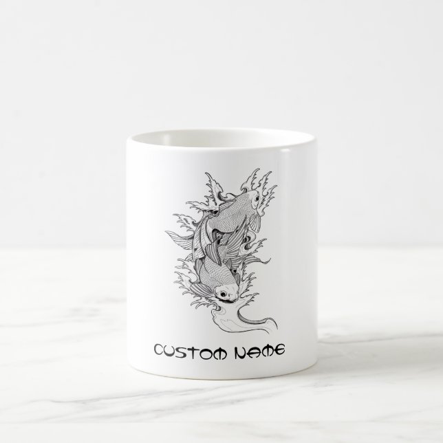 Taza De Café Tatuaje oriental japonés Twin Koi Carp Fish (Centro)