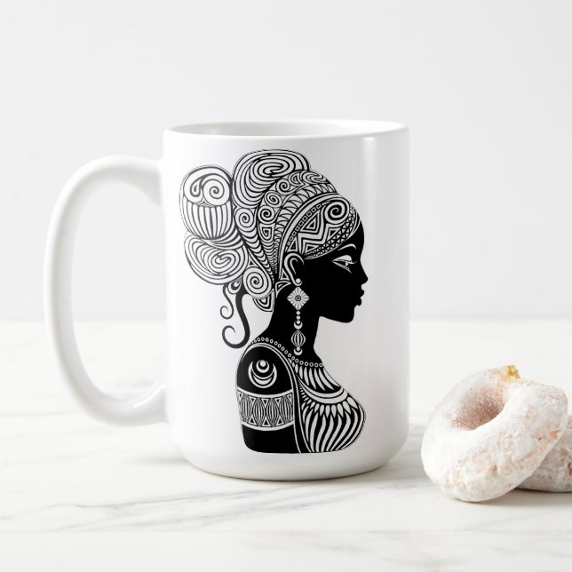Taza De Café Tatuaje tribal de retrato Chica africano (Con donut)