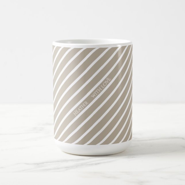 Taza De Café Taupe Cream Striped Named Watercolor Daisy (Centro)