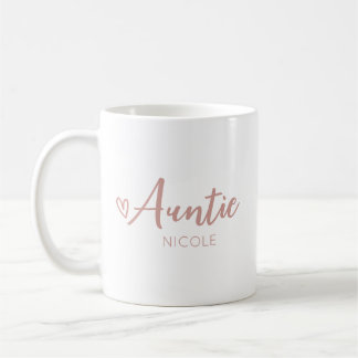 Taza De Café Taupe rosa personalizado de la tía del corazón lin