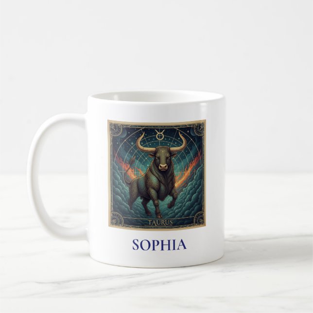 Taza De Café Tauro Azul Zodiaco Celestial (Izquierda)