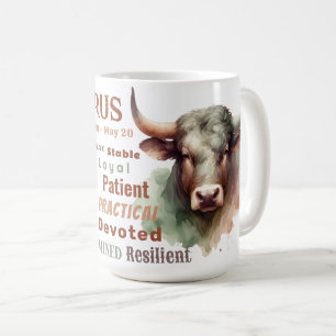Taza De Café Taurus Bull Watercolor Zodiac Rasgos de Rótulo Cum