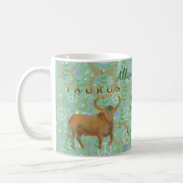 Taza De Café Taurus modernos rasgos zodiacos personalizados (Izquierda)