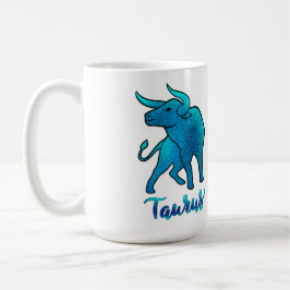 Taza De Café Taurus zodiac Bull blue glitter April 20-May 20