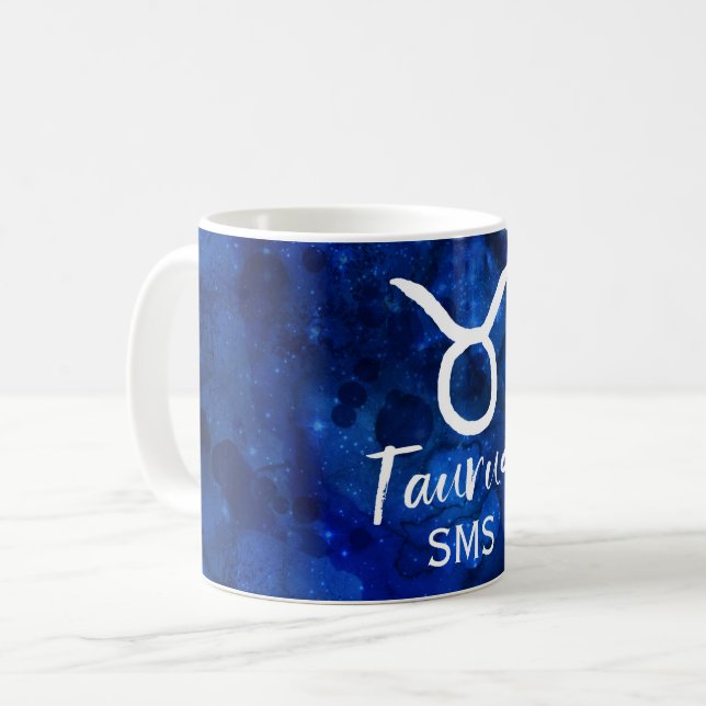 Taza De Café Taurus Zodiac Constelación Azul Galaxia Monograma (Anverso izquierdo)