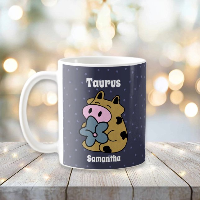 Taza De Café Taurus Zodiac ilustrado lindo personalizado (Cute Illustrated Taurus Zodiac Personalized Coffee Mug
)