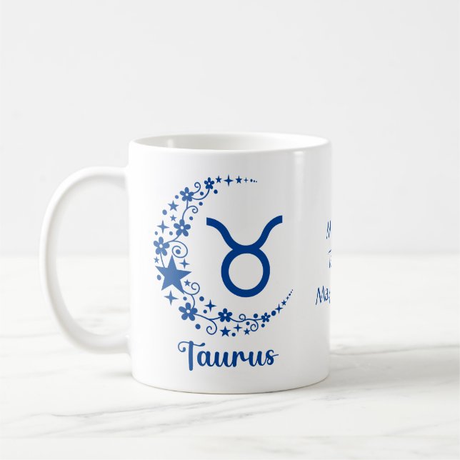 Taza De Café Taurus Zodiac Rótulo Astrología Cumpleaños Blanco  (Izquierda)