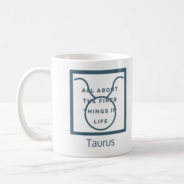 Taza De Café Taurus Zodiac Rótulo Fun Cita Azul Texto Cumpleaño (Izquierda)