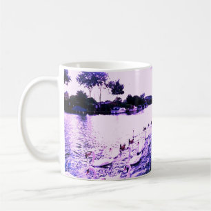 Taza De Café •·♥Taza Clásica Lago de Cisnes Romántico♥·•