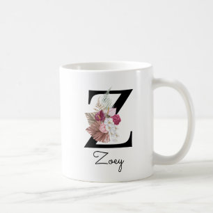 Taza De Café Taza con inicial floral rosa monograma W café Z