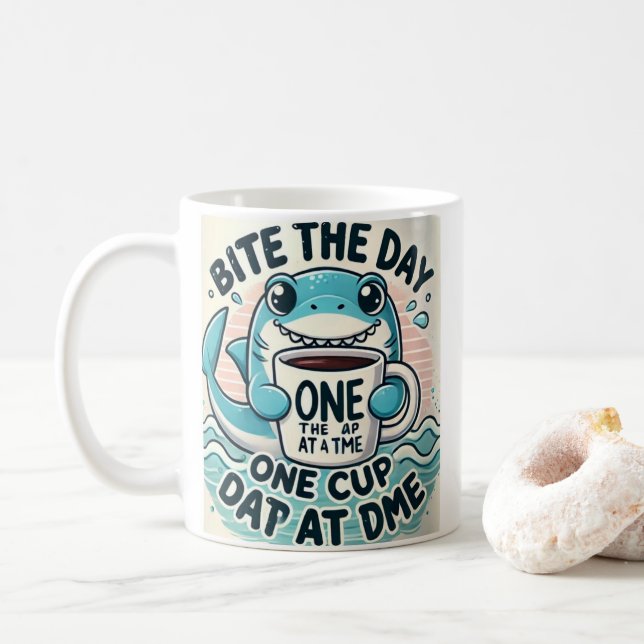 Taza de café - Taza divertida de tiburón simpático (Con donut)